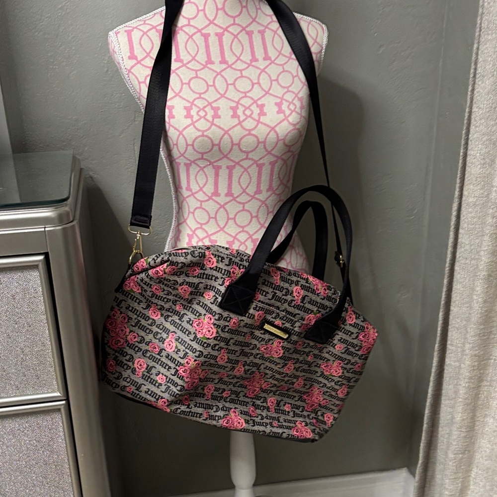 Juicy Couture Black and Pink Logo Shoulder Bag